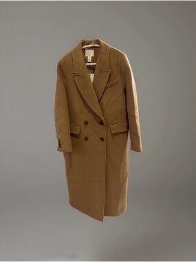 H&M Long Double-Breasted Wool-Blend Tailored Coat Camel/Dark Beige- Size S